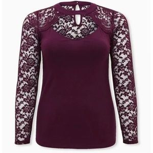 Torrid Size 2 Lace open front top. Never worn. Tags attached! Maroon color.